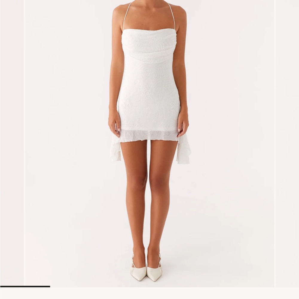 Peppermayo White Lace Spaghetti Strap Mini Dress